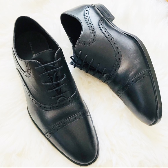 zara man black leather shoes